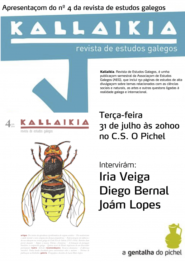 Terça-feira 31 de julho, apresentaçom da Kallaikia 4 em Compostela, com Íria Veiga, Joám Lopes e Diego Bernal